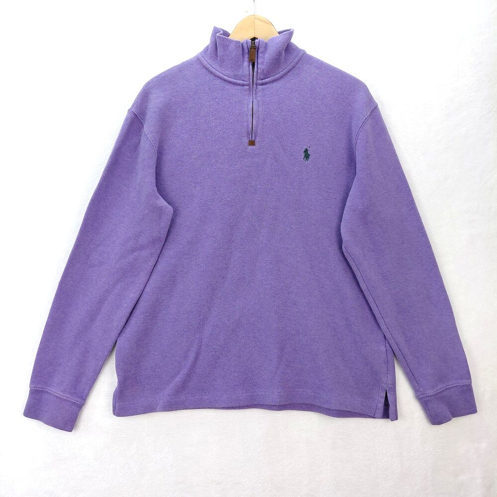Polo Ralph Lauren 1/4 Zip Pullover Sweater Men Medium Lavender Purple Green Pony